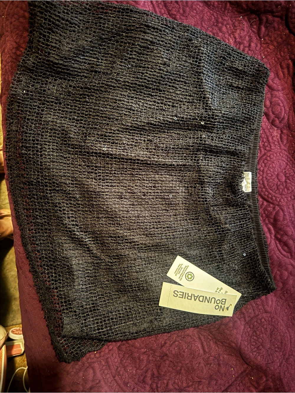 No Boundaries Black Crochet Mini Skirt with Sequin Detail